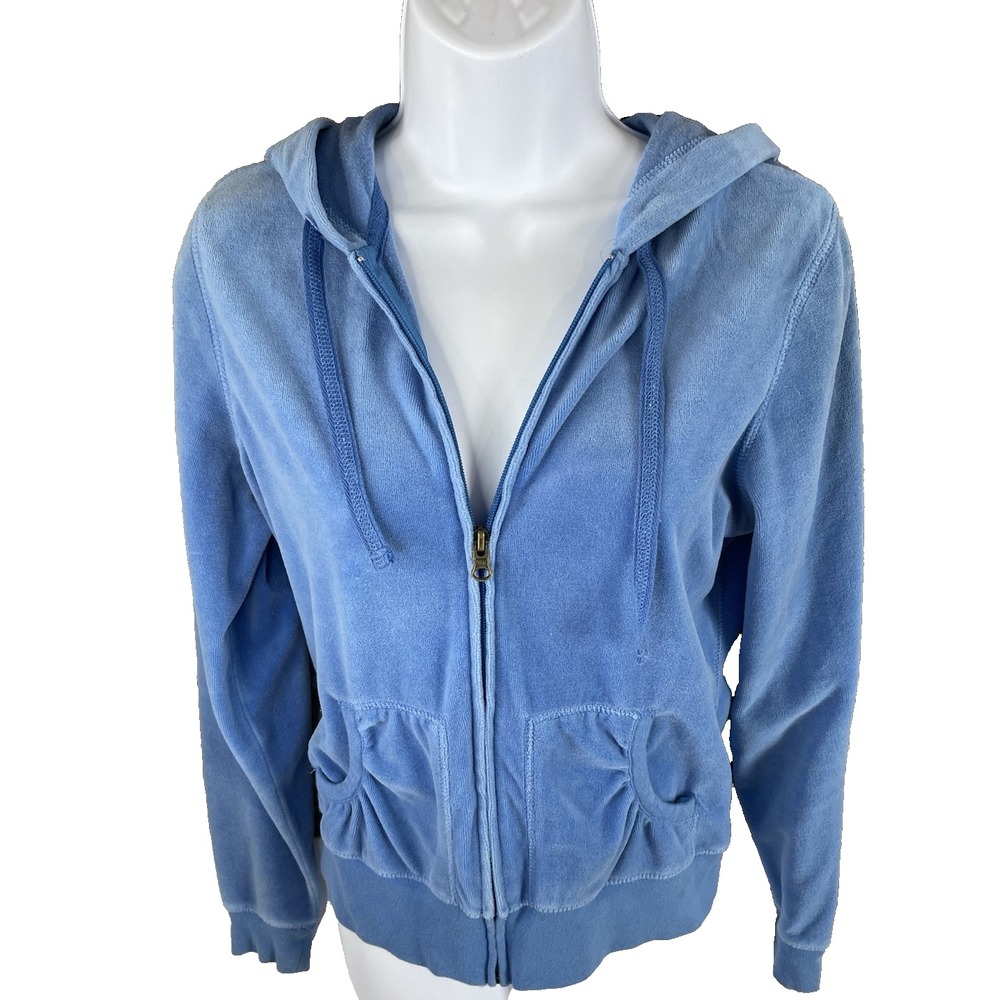 so zip up sweatshirt jacket size Large Blue Velvety‎ Velour